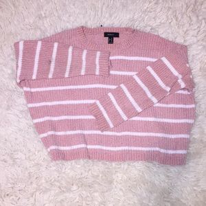 Cropped pink and white striped sweater